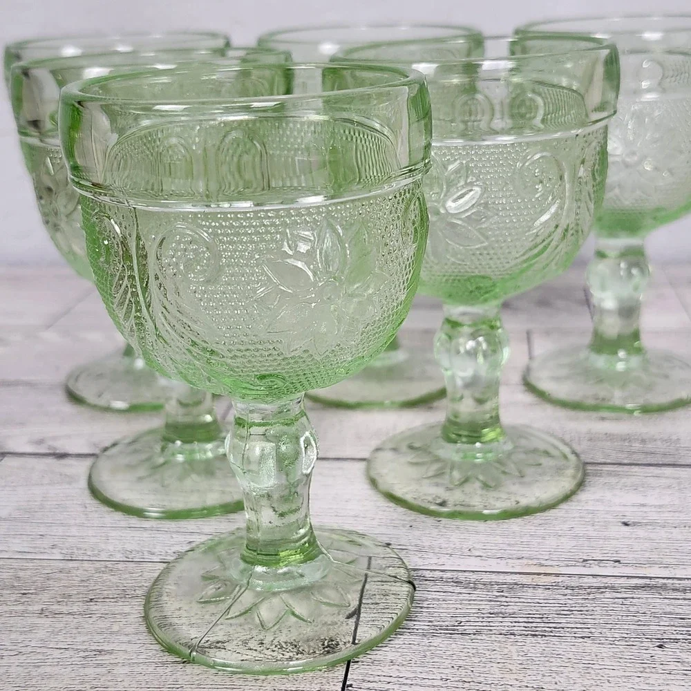 Vtg Indiana Sandwich Glass Chantilly Green Tiara Exclusive Decanter Set 10344